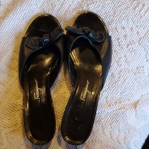 Salvatore Ferragamo Black Patent Sandals with Glossy Finish